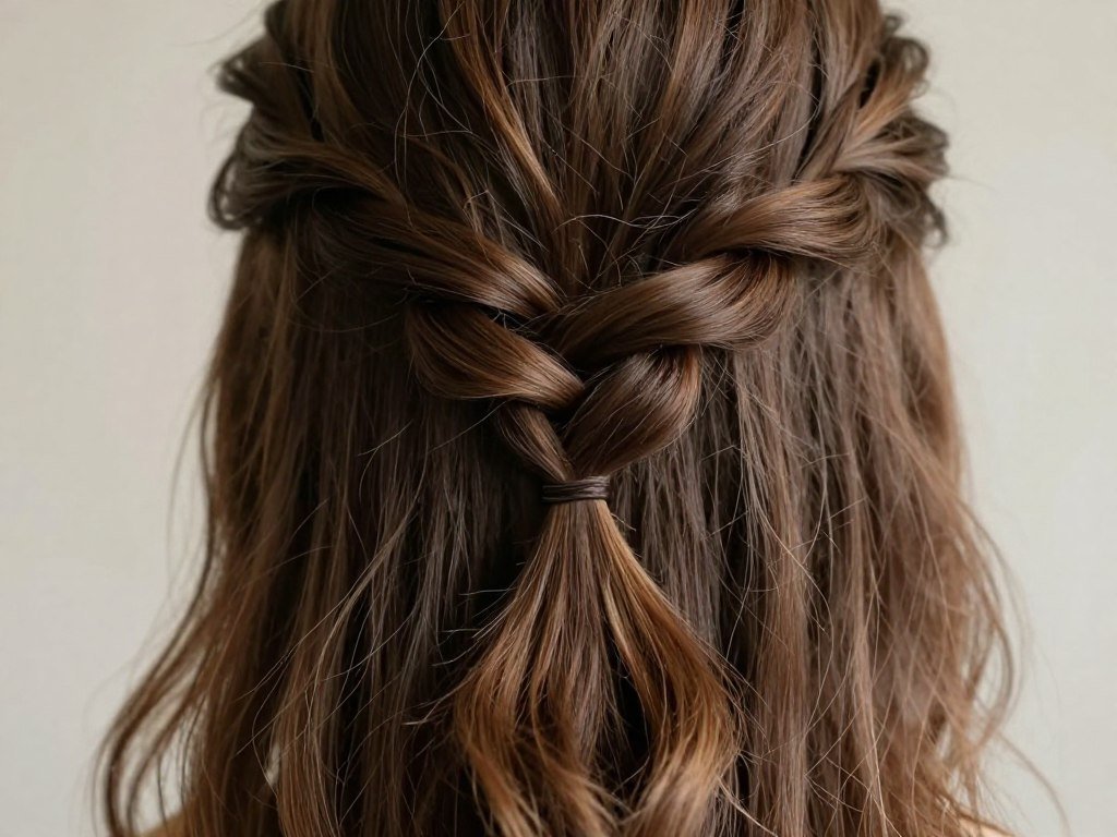 Close-up of half up half down braid showing the technique and texture