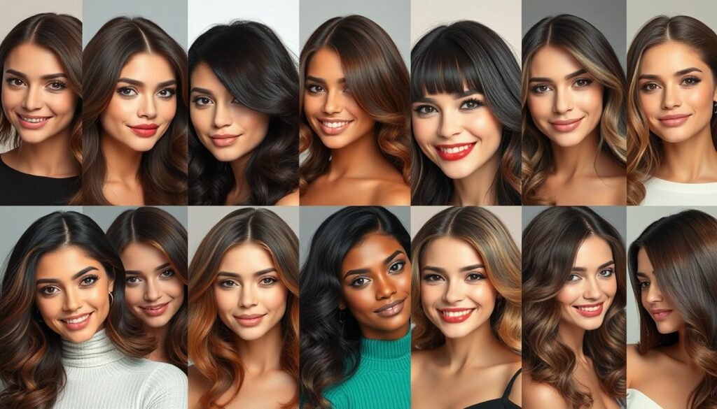 Collage of diverse women with various beautiful brunette hair colors