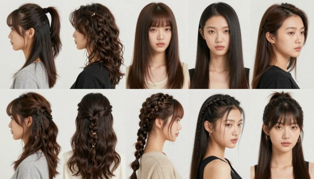 Collage of various half up half down hairstyles showing versatility across different hair types and occasions Collage of various half up half down hairstyles showing versatility across different hair types and occasions
