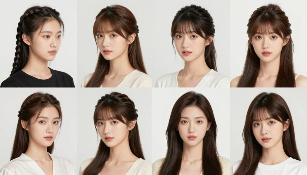 Collage of women with different cute half up half down hairstyles for various occasions