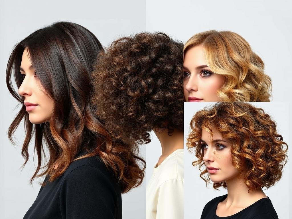 Collage showing different hair textures with suitable medium length cuts Collage showing different hair textures with suitable medium length cuts
