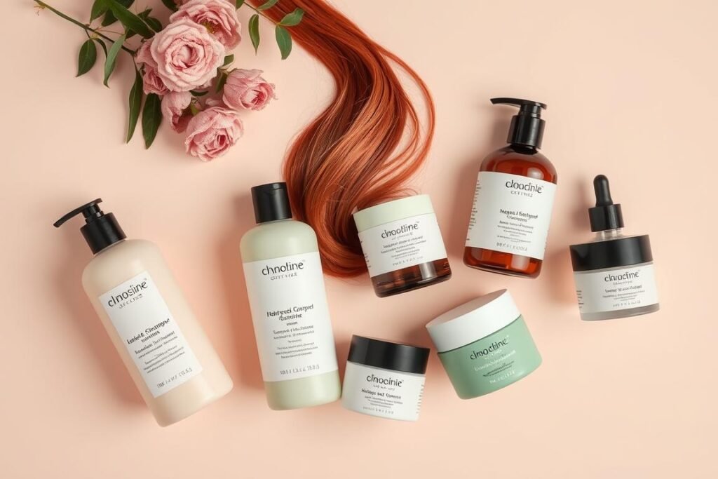 Collection of color-safe hair care products for red copper hair Collection of color-safe hair care products for red copper hair