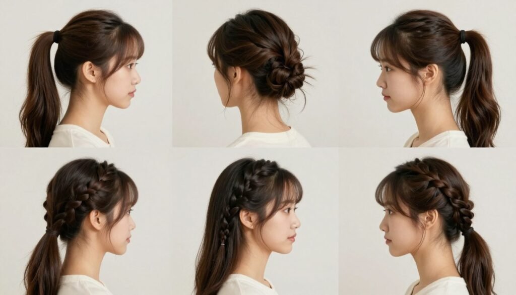 Collection of different easy half up half down hair styles showing the versatility of this hairstyling approach Collection of different easy half up half down hair styles showing the versatility of this hairstyling approach