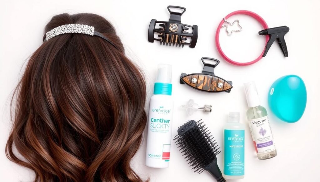 Collection of hair accessories useful for growing out bangs