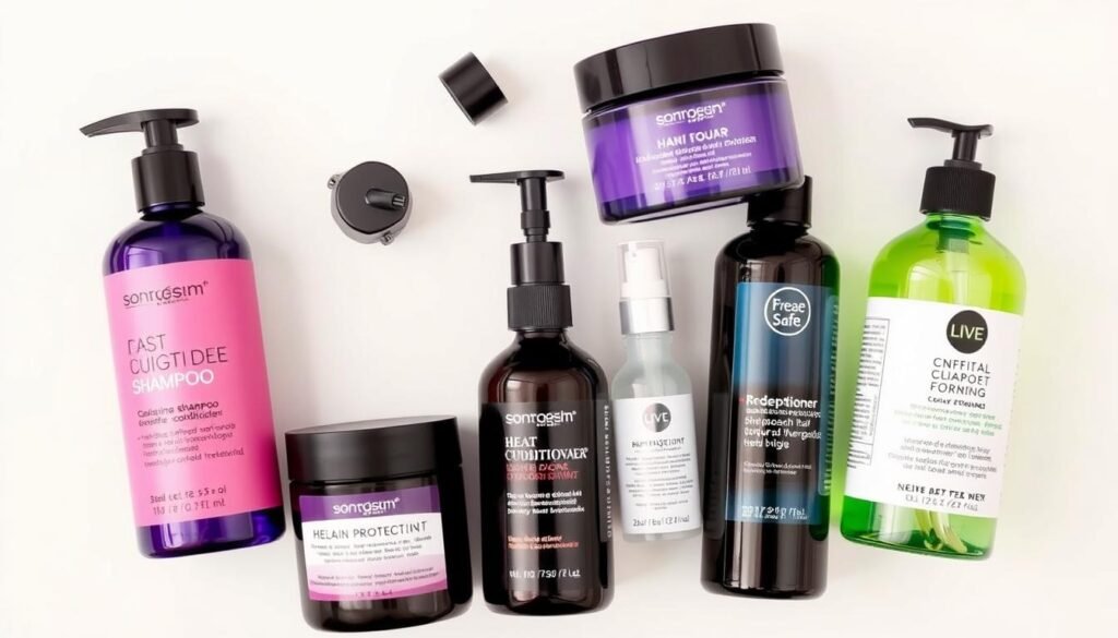 Collection of recommended hair care products for maintaining ombre hair color Collection of recommended hair care products for maintaining ombre hair color