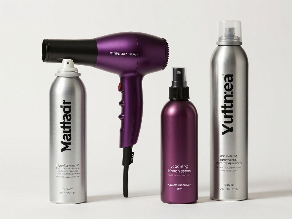 Collection of recommended hair styling products for half up half down styles