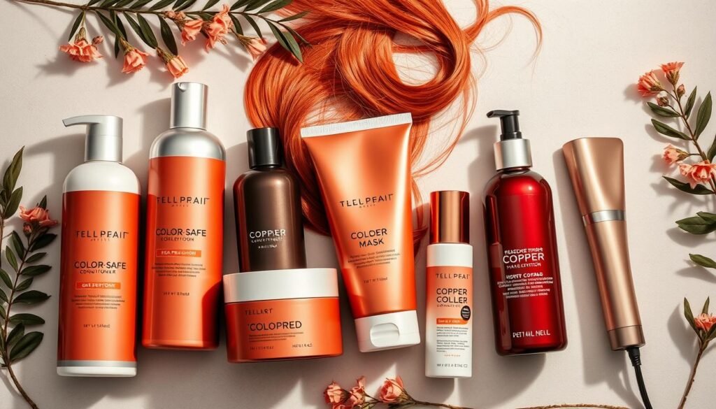 Collection of recommended products for copper hair maintenance