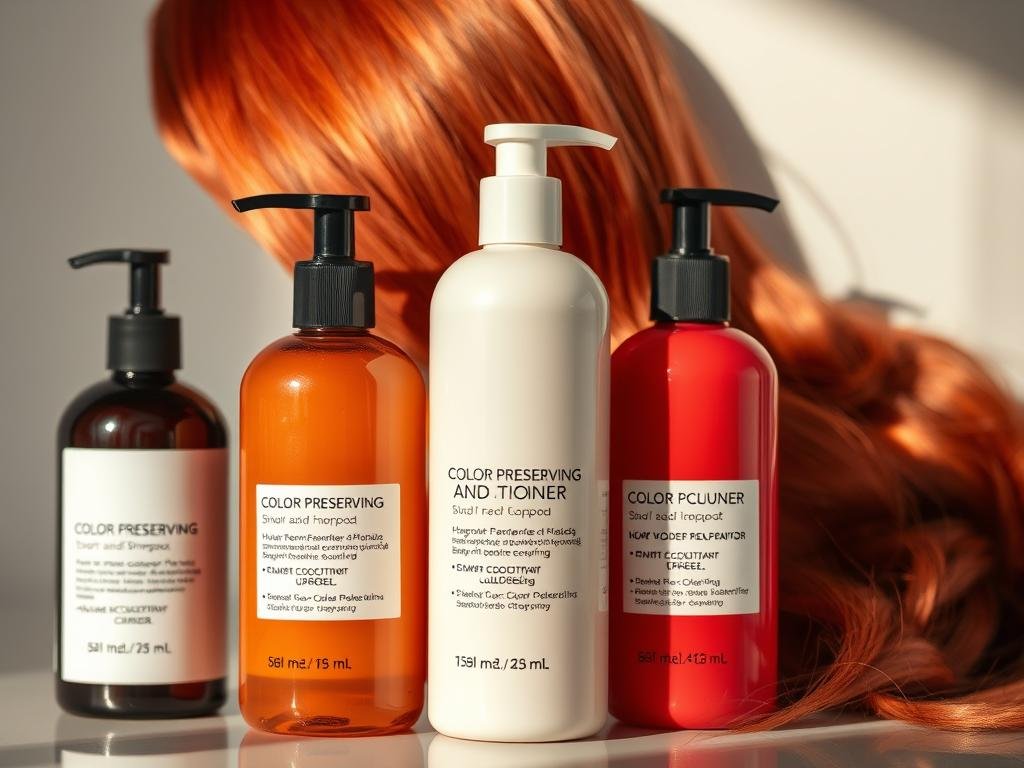 Color-preserving shampoo and conditioner bottles specifically formulated for red and copper hair tones