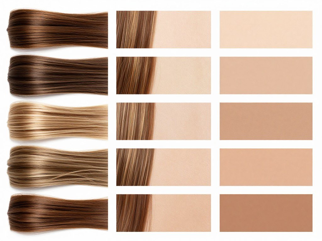 Color swatches of different wig shades next to various skin tones to show complementary matches