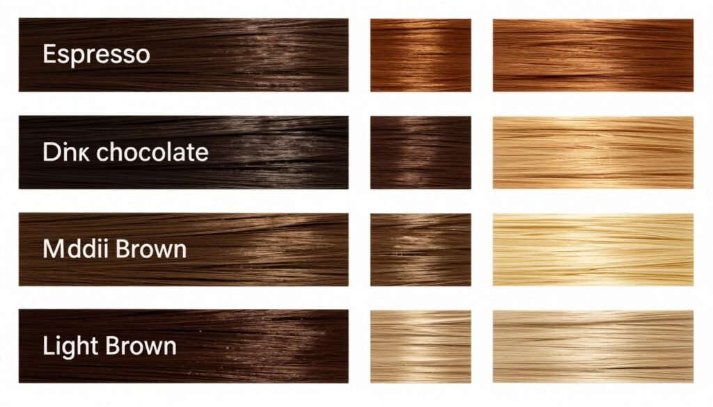 Color wheel showing complementary highlight shades for different brown hair tones Color wheel showing complementary highlight shades for different brown hair tones