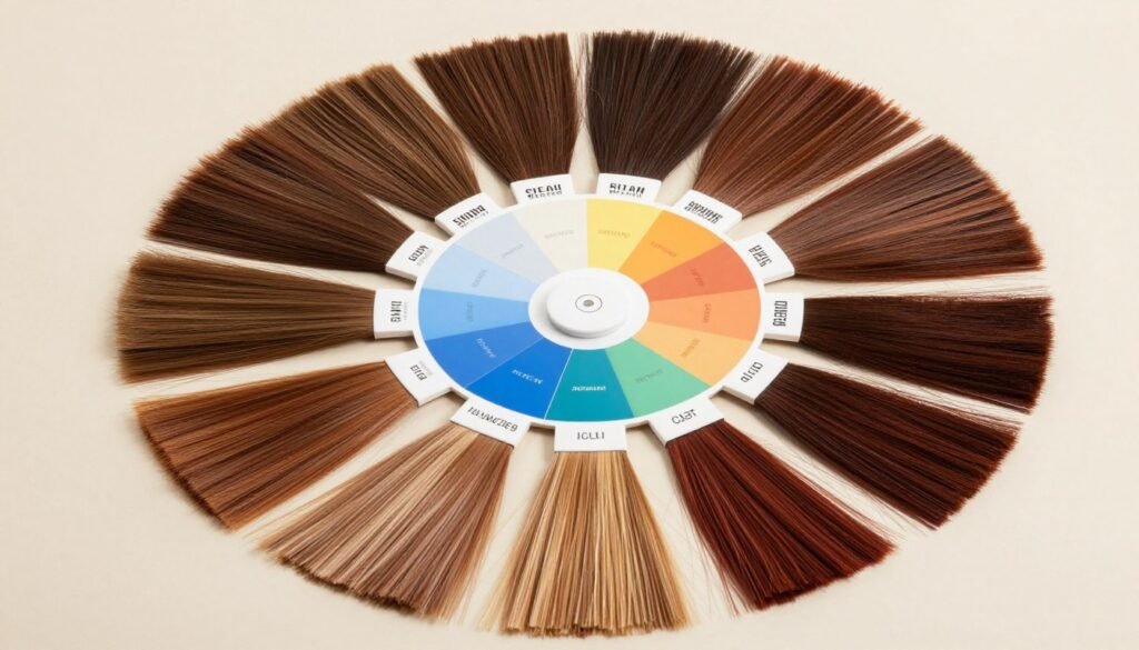 Color wheel showing different highlight shades for brown hair Color wheel showing different highlight shades for brown hair
