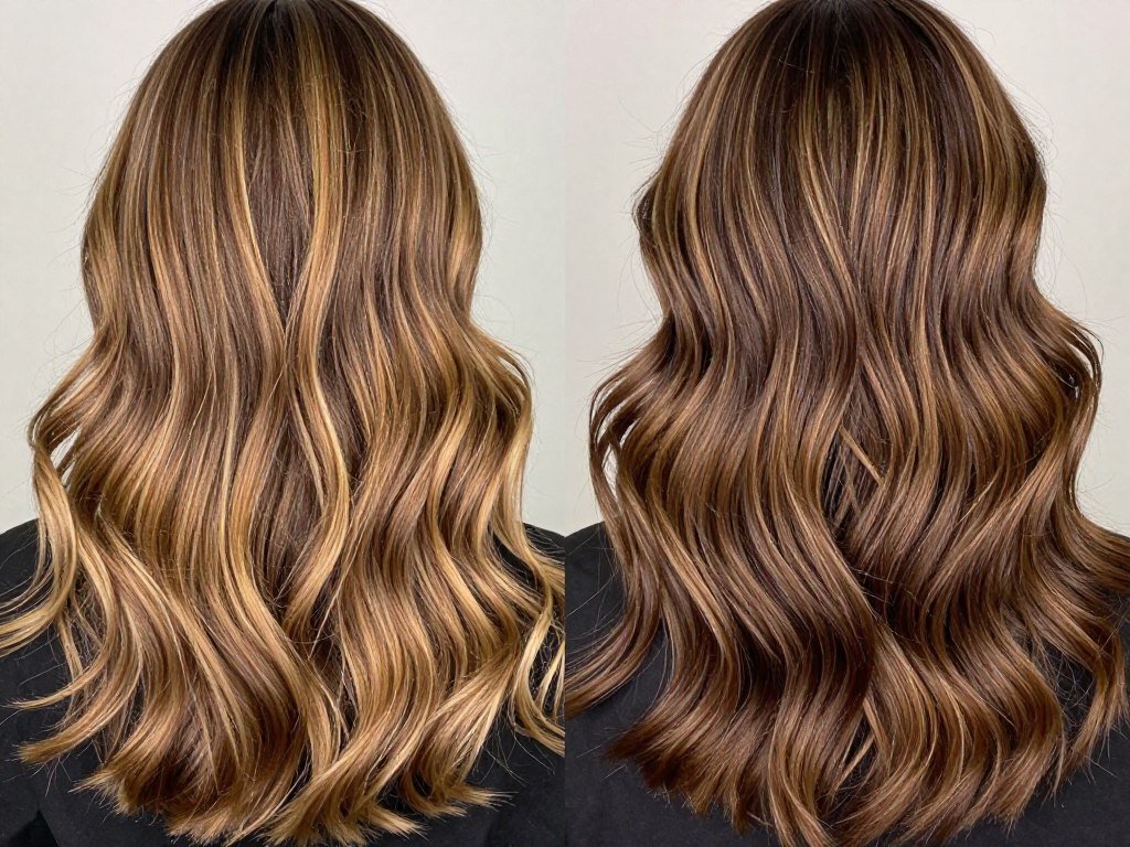 Comparison of different base colors with honey brown highlights showing how the final result varies