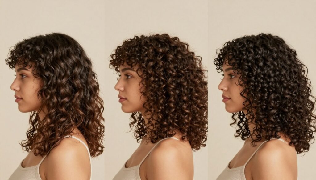 Comparison of half up half down styles on different curl types from wavy to coily Comparison of half up half down styles on different curl types from wavy to coily
