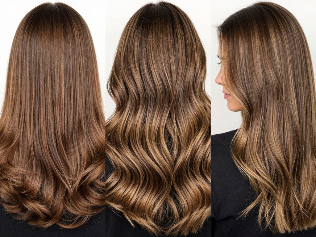 Comparison of honey brown hair with highlights on different skin tones