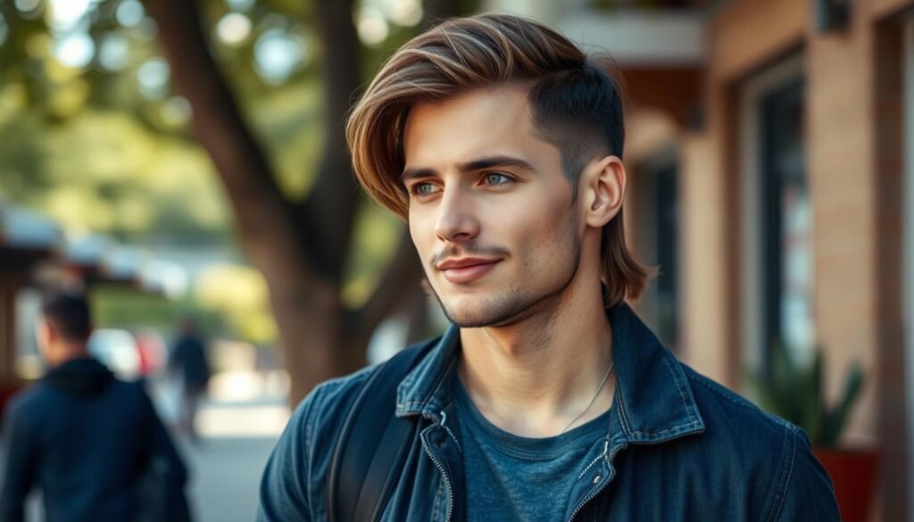 Confident man with stylish medium length haircut in casual setting