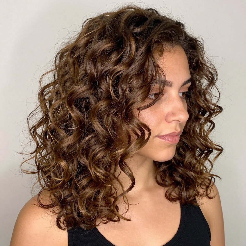 Curly brown hair with highlights brown hair balayage