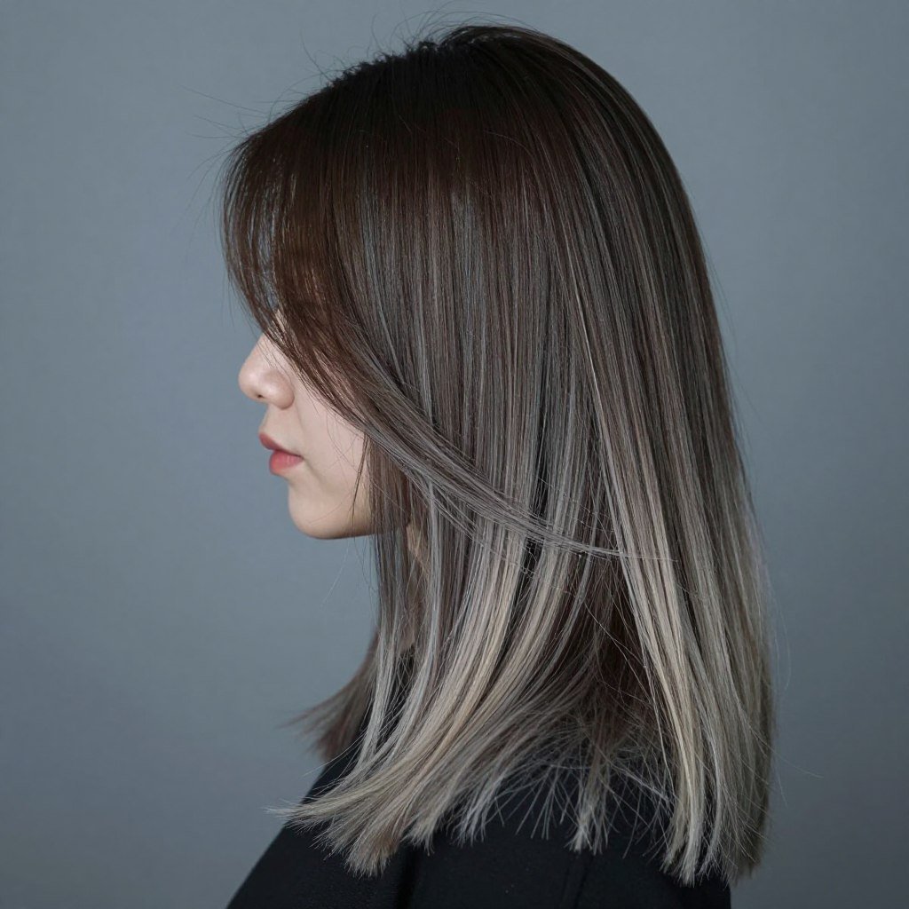 Dark brown hair with ash blonde ombre