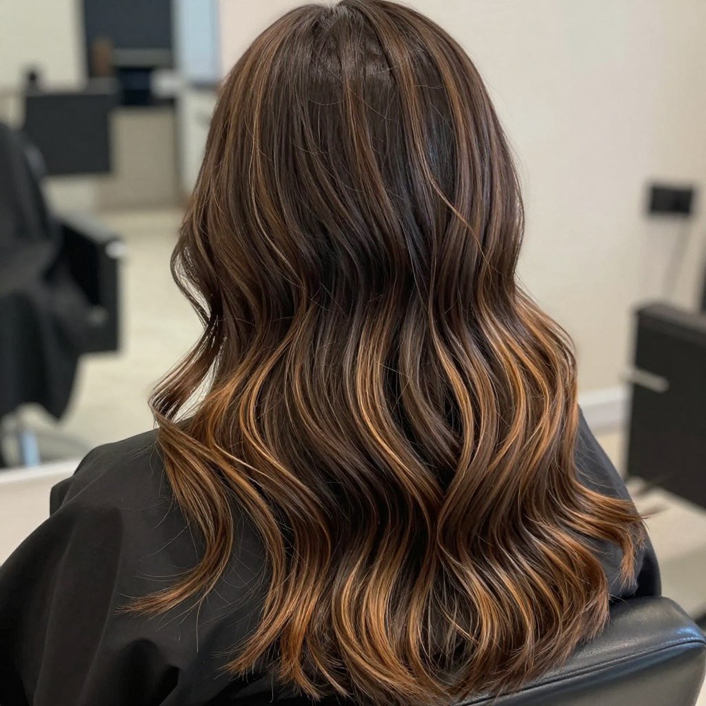 Dark brown hair with caramel balayage highlights Dark brown hair with caramel balayage highlights
