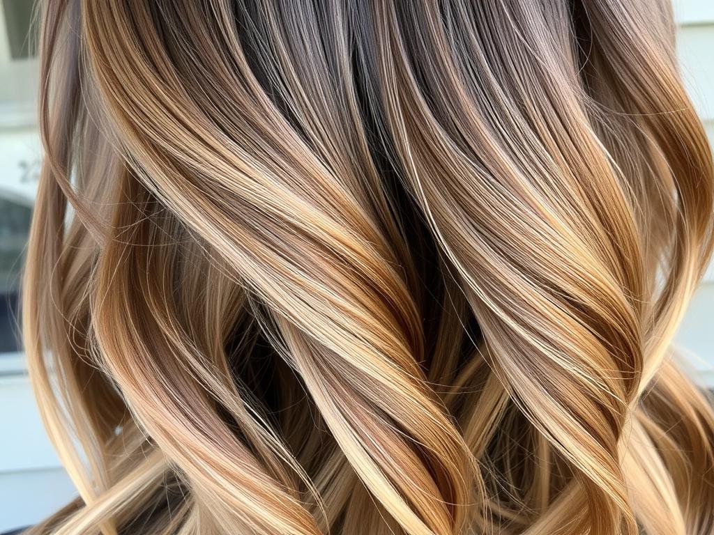 Dark brunette hair with honey-toned balayage creating a melted ombre effect