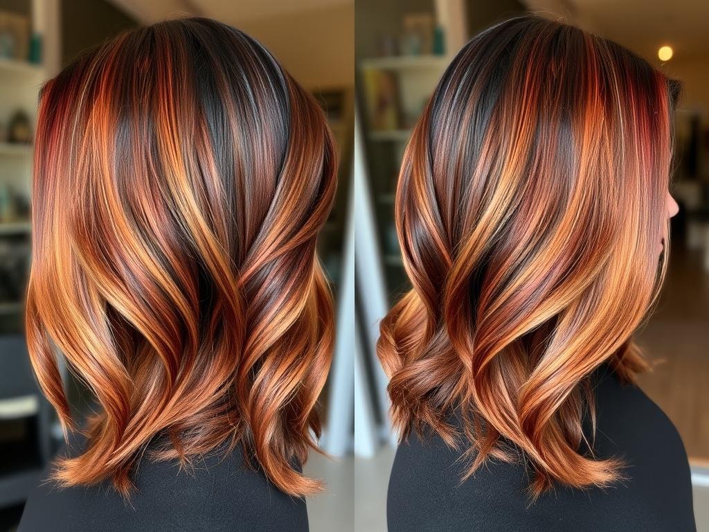 Deep brunette hair with warm chestnut ombre creating a rich, dimensional effect