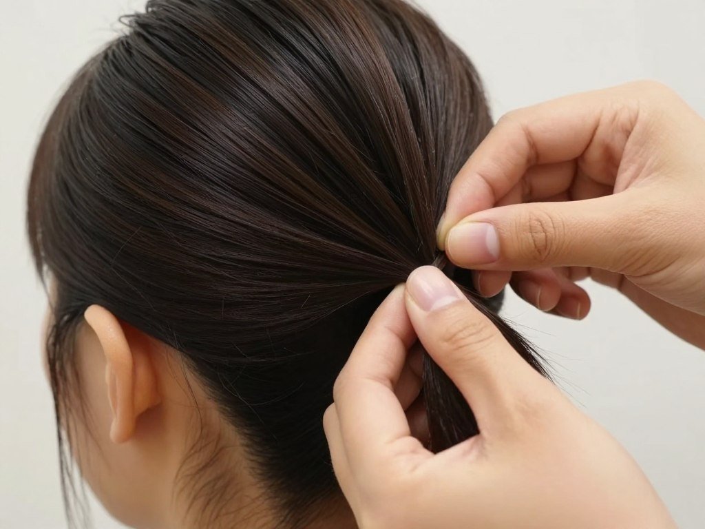 Demonstration of proper securing technique for half up half down slick back Demonstration of proper securing technique for half up half down slick back