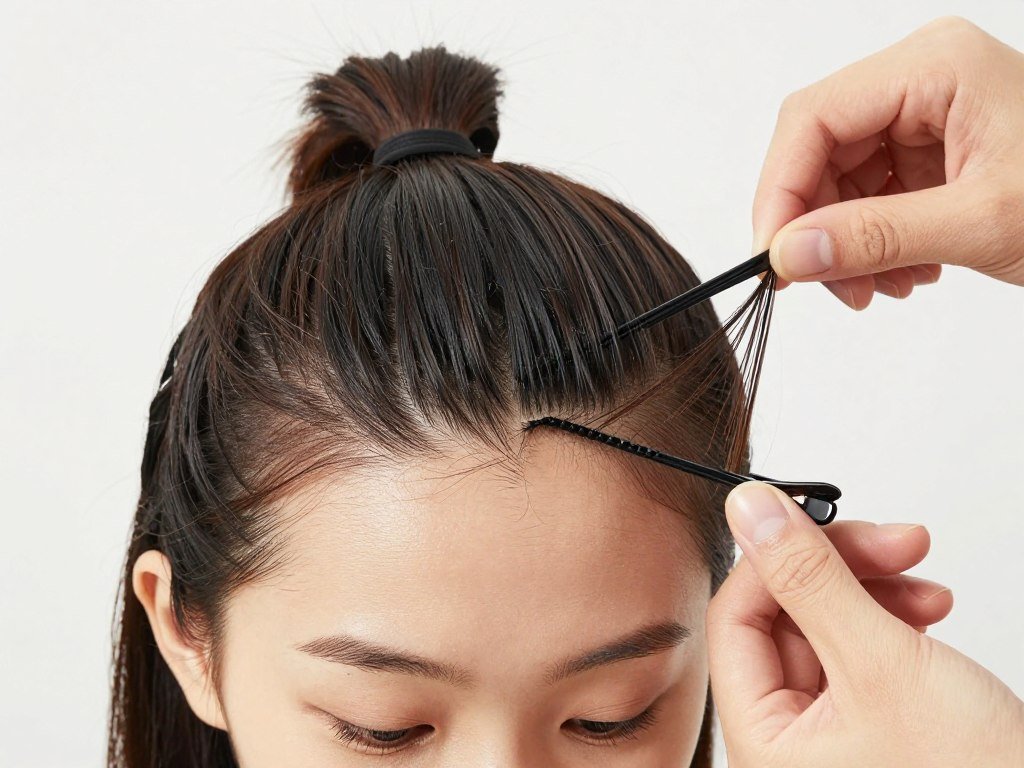 Demonstration of sectioning hair for slick back half up half down style Demonstration of sectioning hair for slick back half up half down style