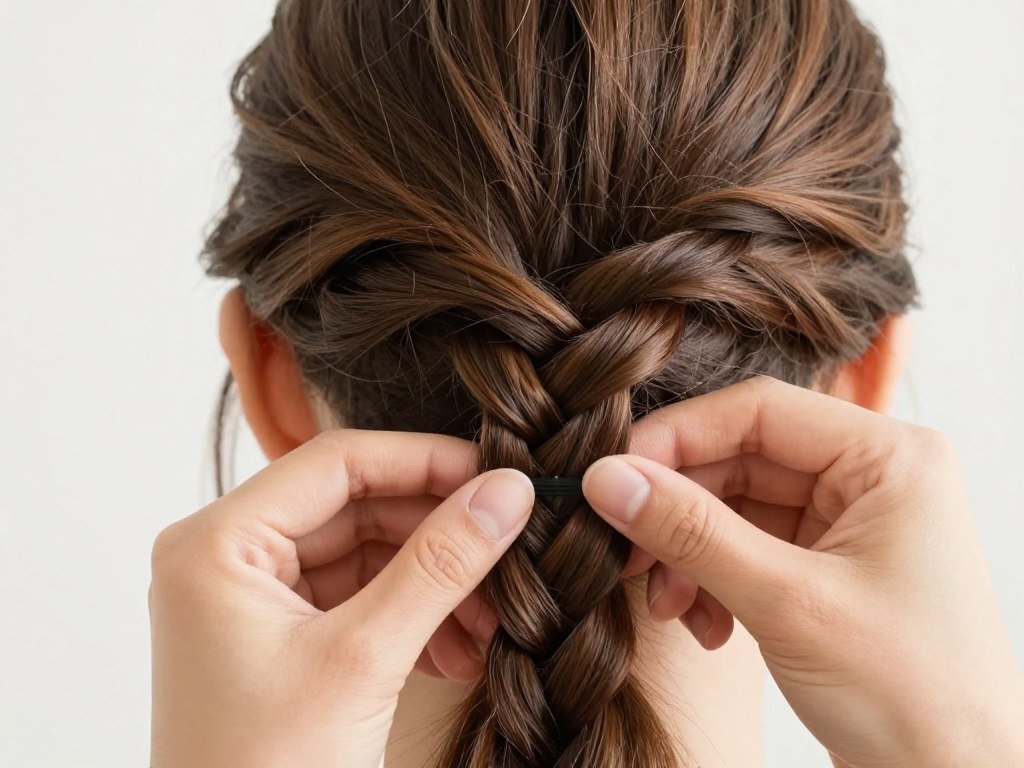 Detailed view of fishtail braid technique for half up half down style