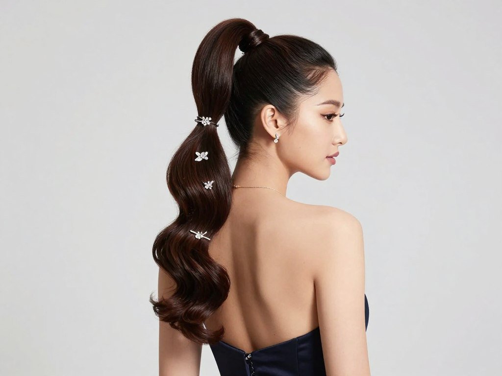 Elegant two ponytails half up half down hairstyle for special occasions Elegant two ponytails half up half down hairstyle for special occasions