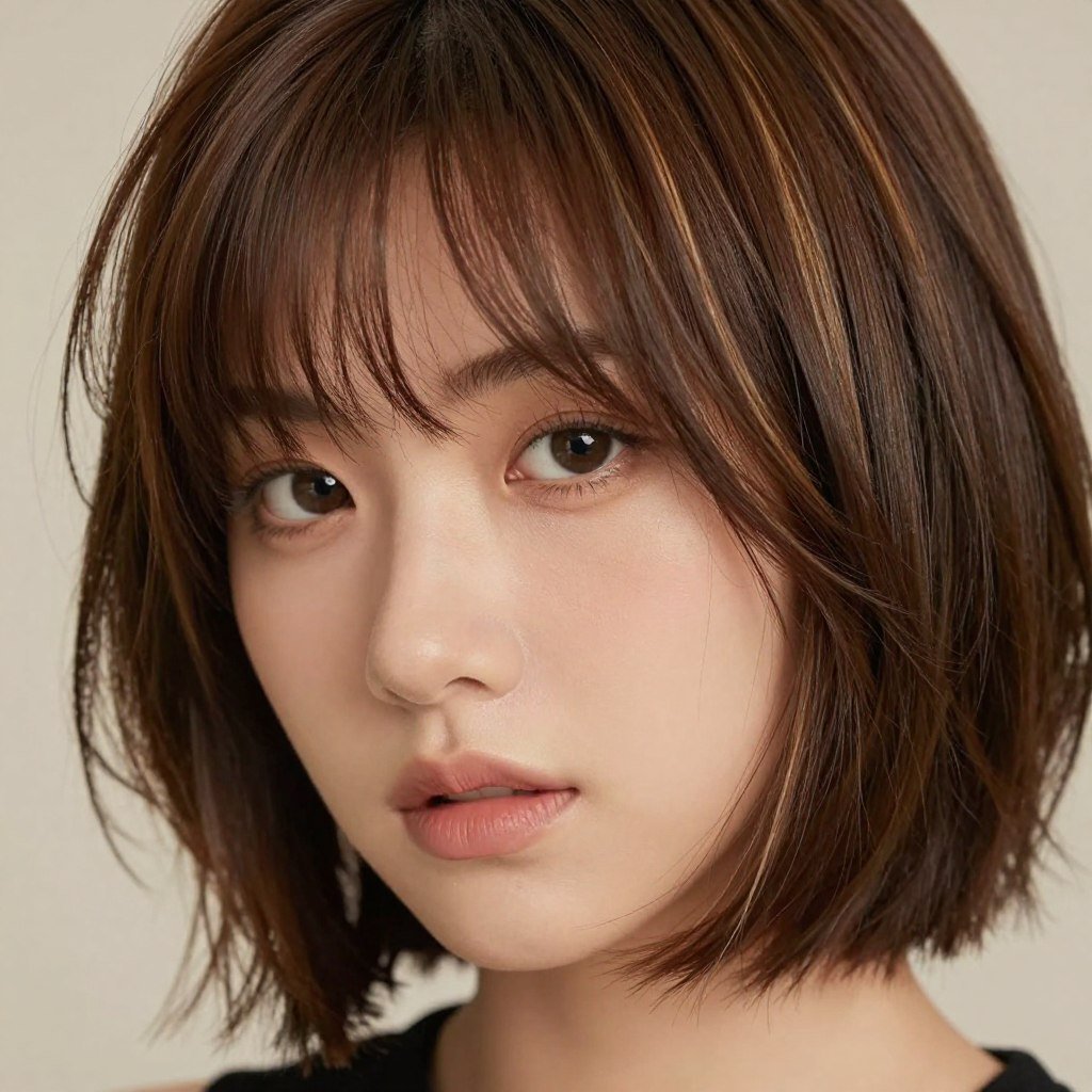 Face-framing highlights on short brown hair Face-framing highlights on short brown hair