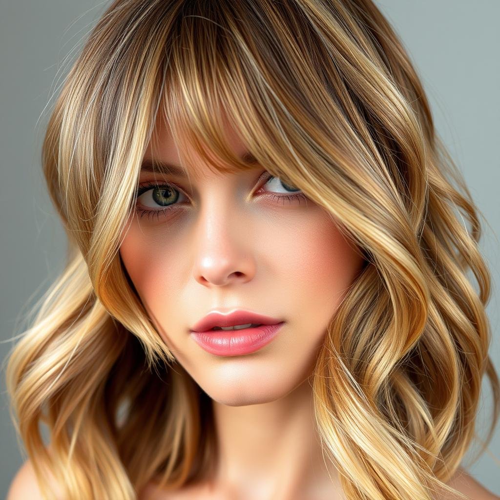 Face-framing layers with honey highlights and soft waves Face-framing layers with honey highlights and soft waves
