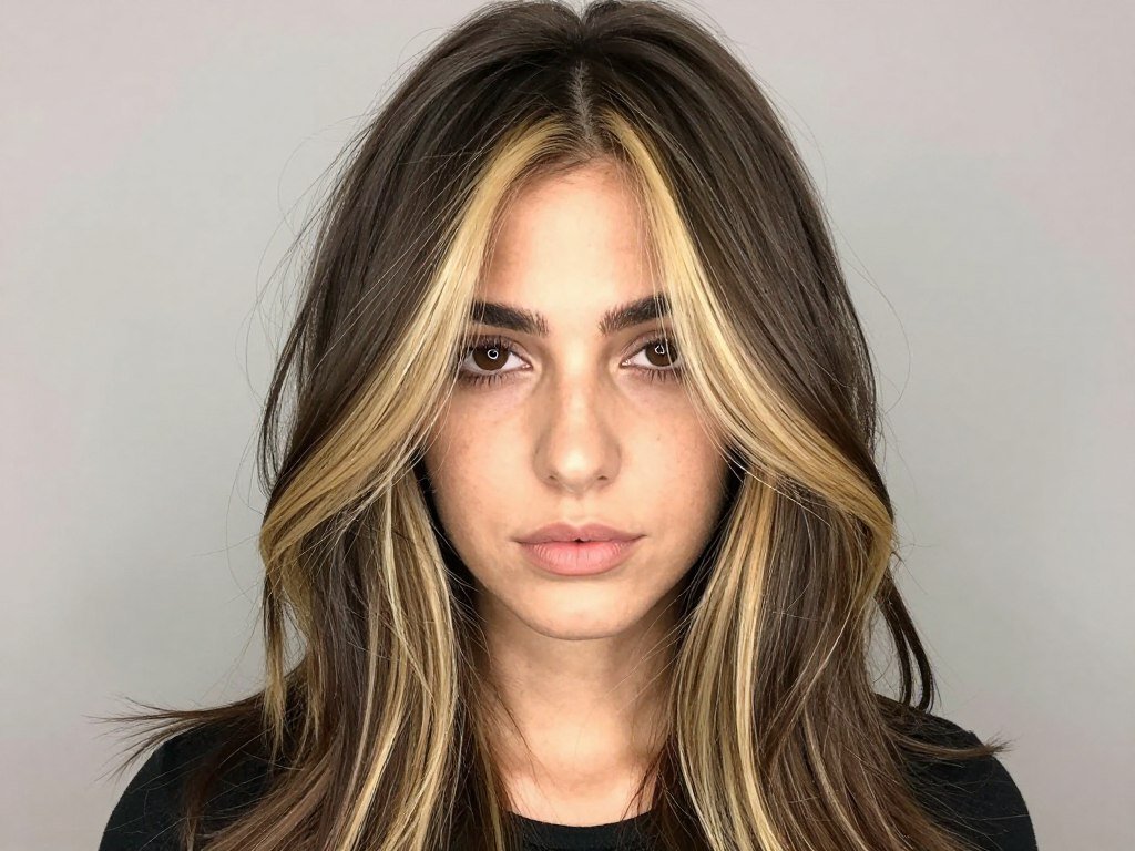 Face-framing money piece highlights on dark brown hair Face-framing money piece highlights on dark brown hair