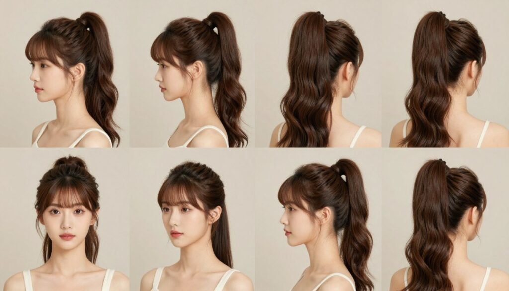 Final look of 2 ponytails half up half down hairstyle Final look of 2 ponytails half up half down hairstyle