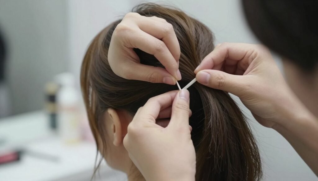 Fixing uneven ponytails in 2 ponytails half up half down style Fixing uneven ponytails in 2 ponytails half up half down style