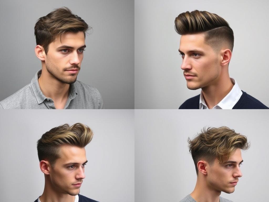 Four different styling options for the same medium length haircut