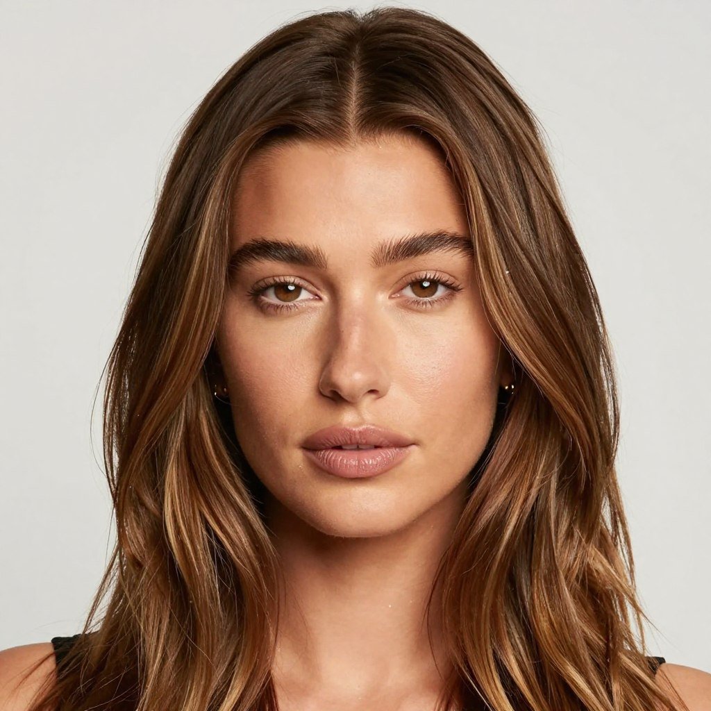 Hailey Bieber with cinnamon cookie butter honey brown hair