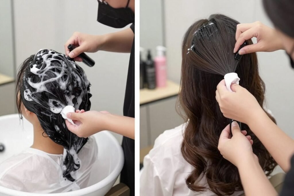 Hair preparation process for half up half down prom styles