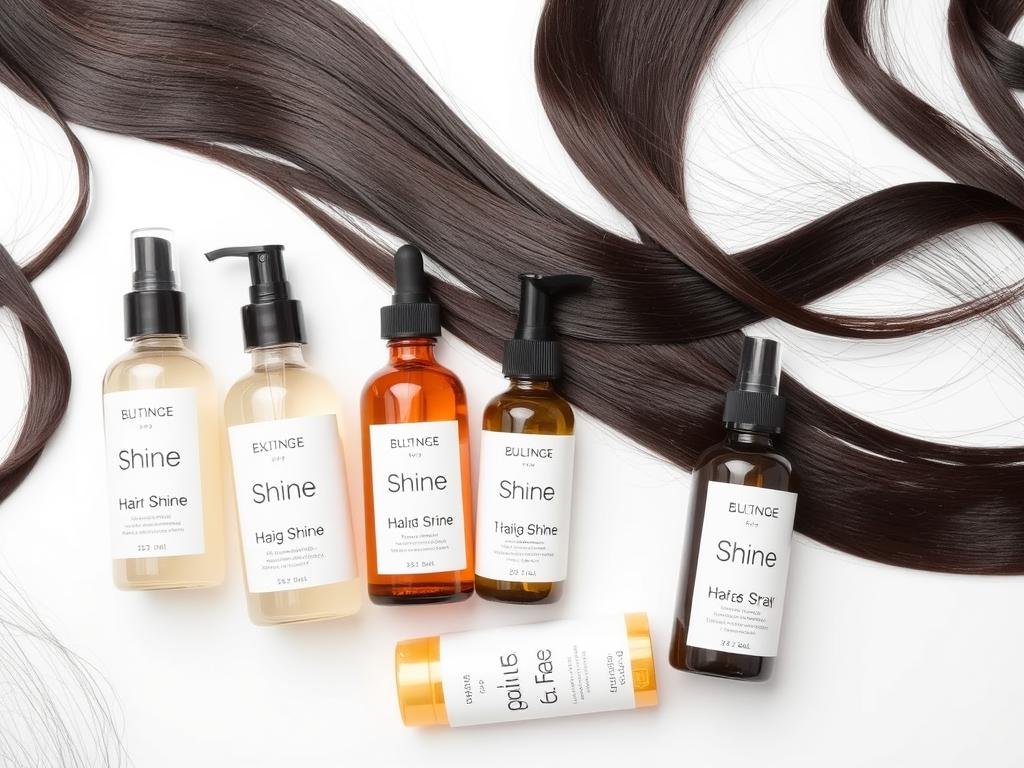 Hair shine products arranged in a stylish display Hair shine products arranged in a stylish display
