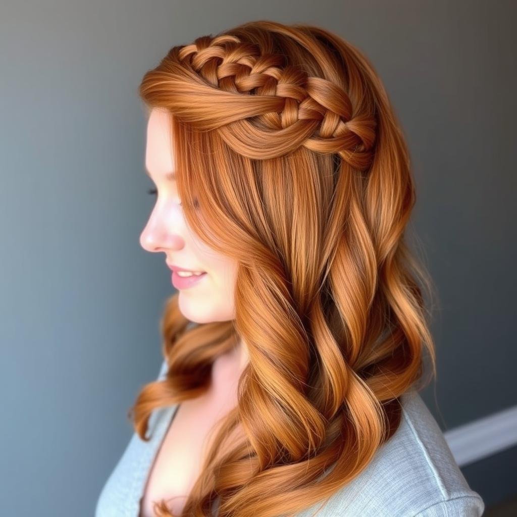 Half-up braided style with red copper hair Half-up braided style with red copper hair