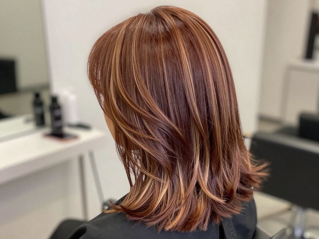 Half-up hairstyle showcasing chestnut brown hair with highlights Half-up hairstyle showcasing chestnut brown hair with highlights