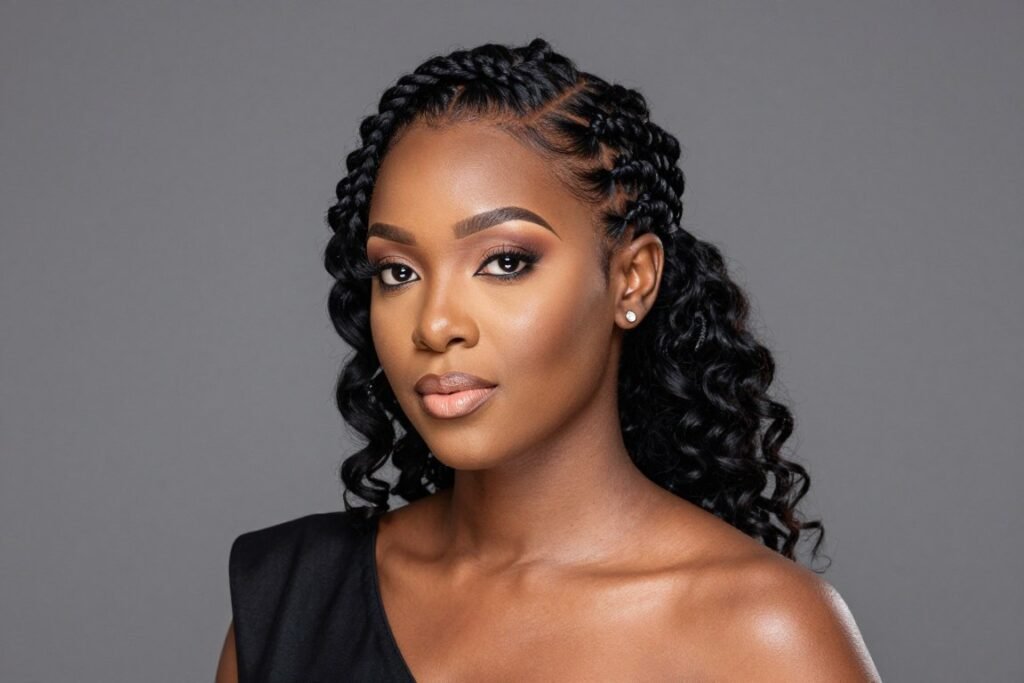 Half up half down quick weave with twisted crown Half up half down quick weave with twisted crown