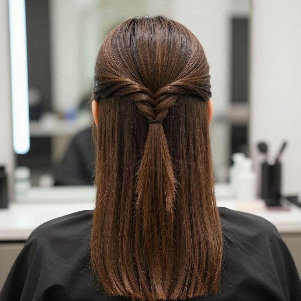 Half up half down slick back on straight hair Half up half down slick back on straight hair