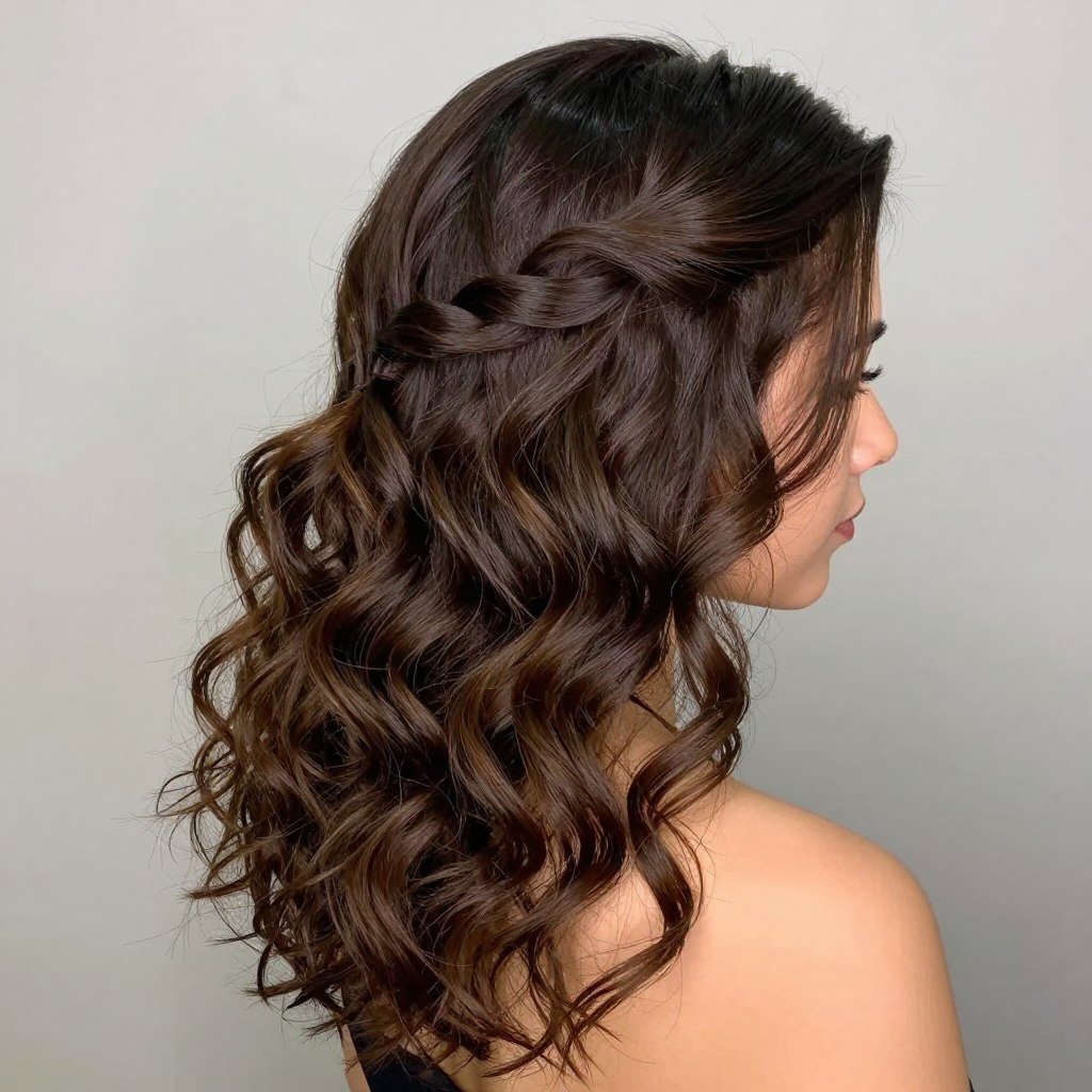 Half up half down slick back on wavy hair Half up half down slick back on wavy hair