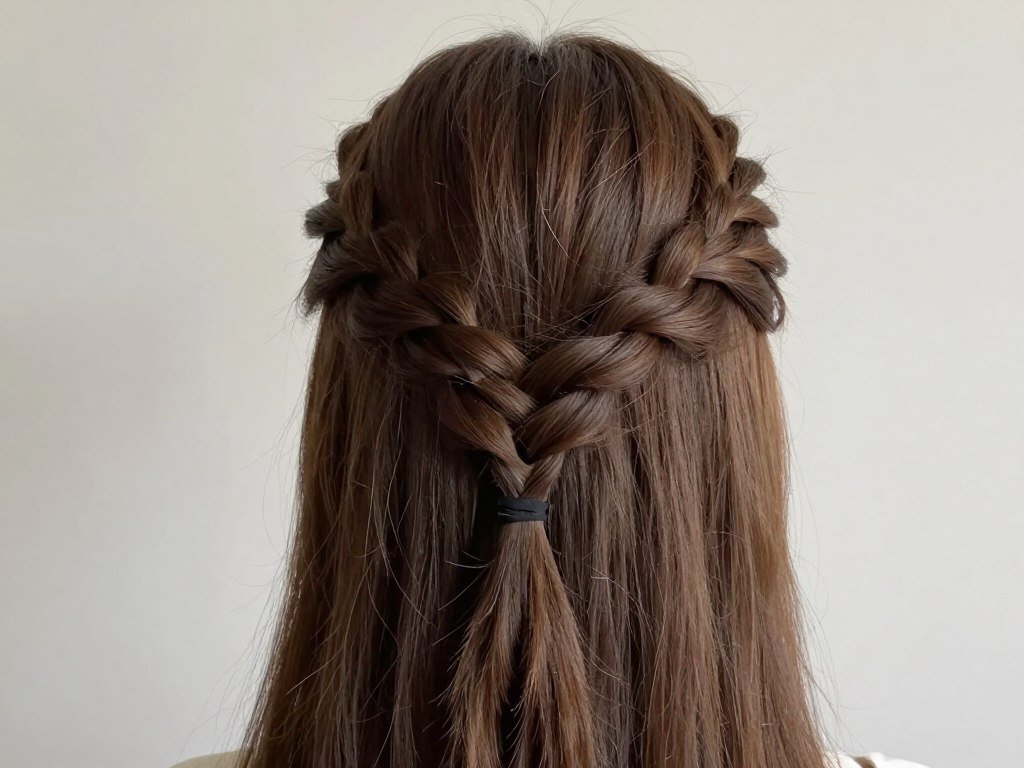 Half up half down style with the pigtail sections braided instead of left straight Half up half down style with the pigtail sections braided instead of left straight