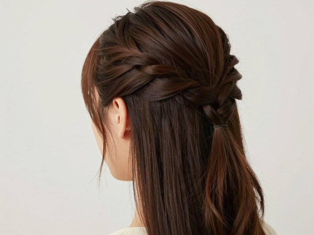 Half up half down style with twisted sections instead of regular pigtails Half up half down style with twisted sections instead of regular pigtails