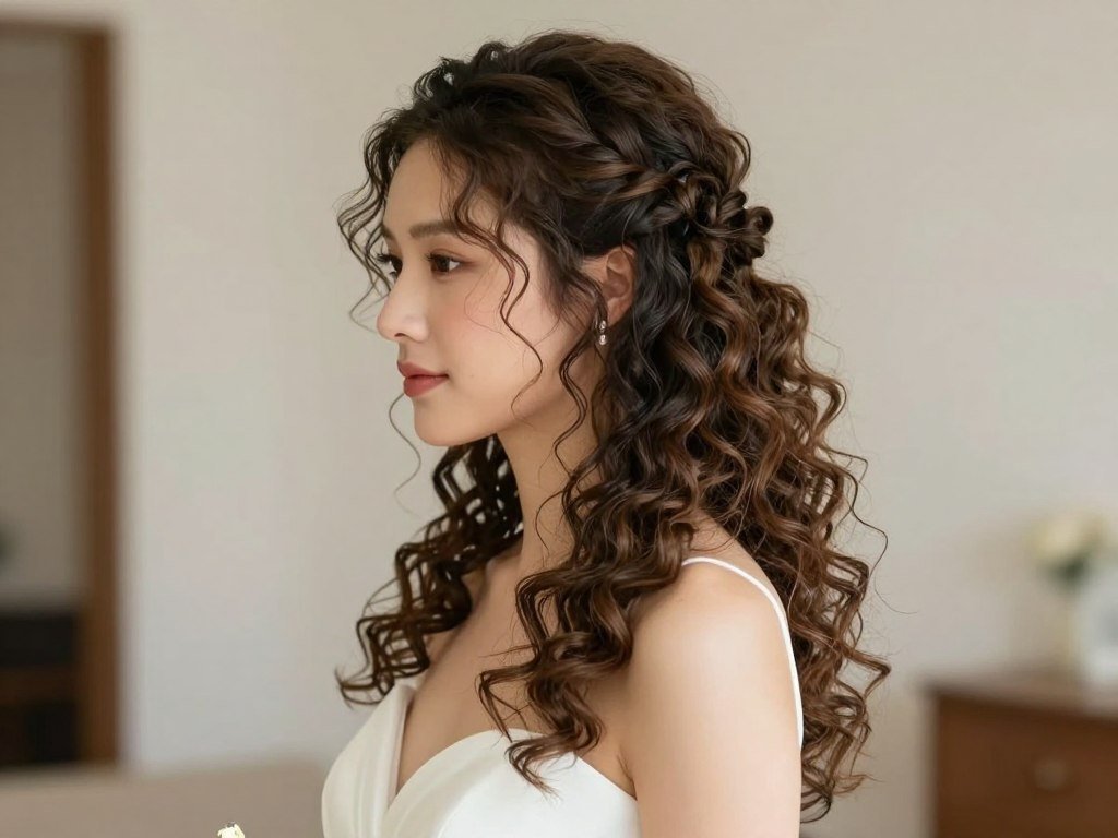 Half up half down wedding hairstyle for curly hair