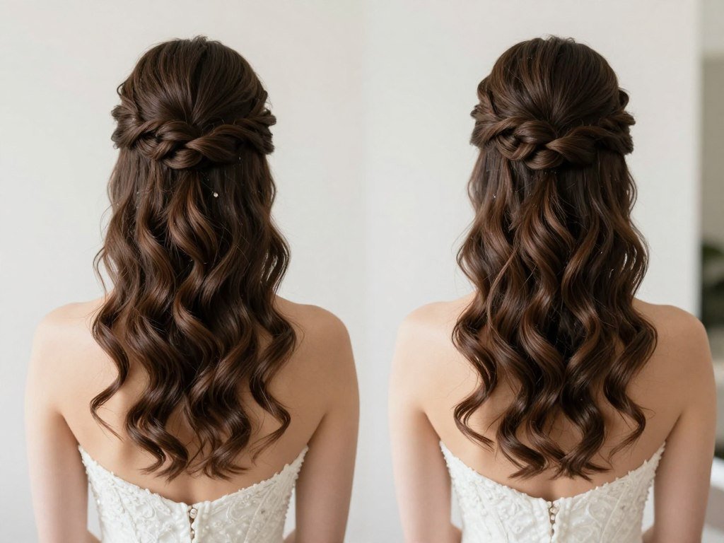 Half up half down wedding hairstyle for medium length hair