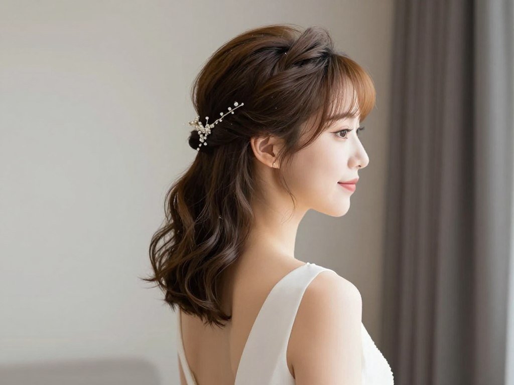 Half up half down wedding hairstyle for short hair