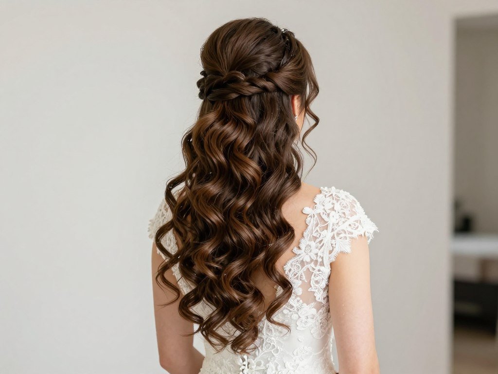 Half up half down wedding hairstyle with loose romantic curls