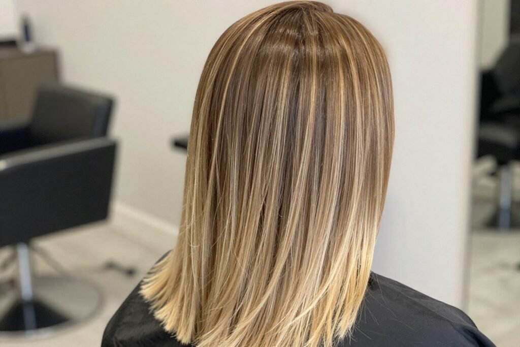 Light brown hair transitioning to blonde ombré