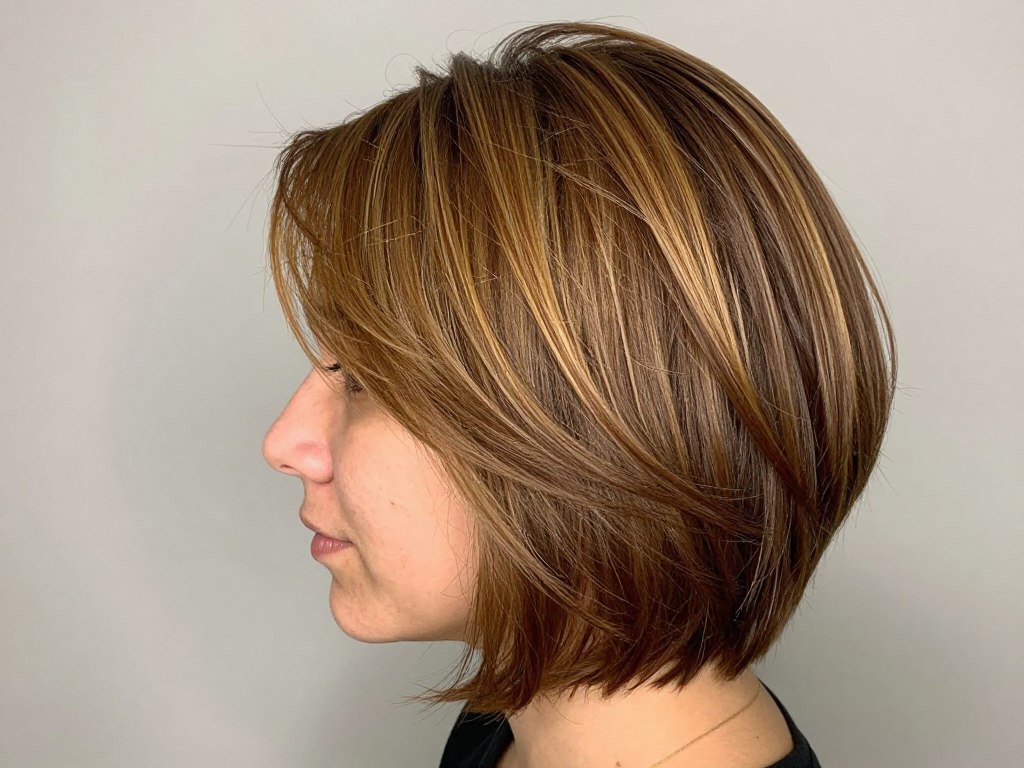 Light brown short hair with honey glow highlights Light brown short hair with honey glow highlights